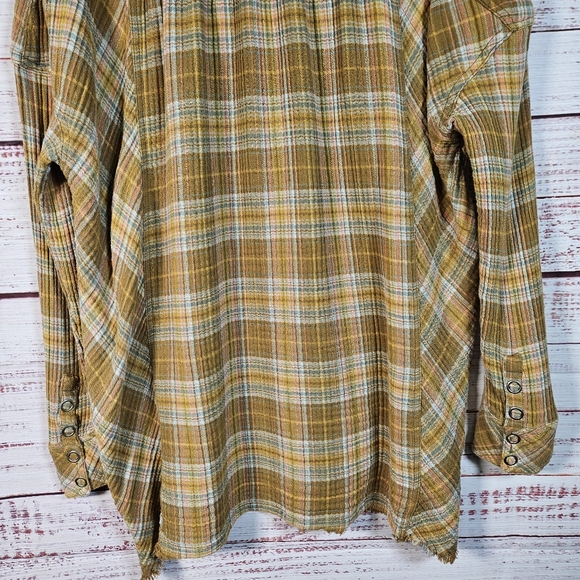 Free People olive green plaid button down top - Picture 14 of 16
